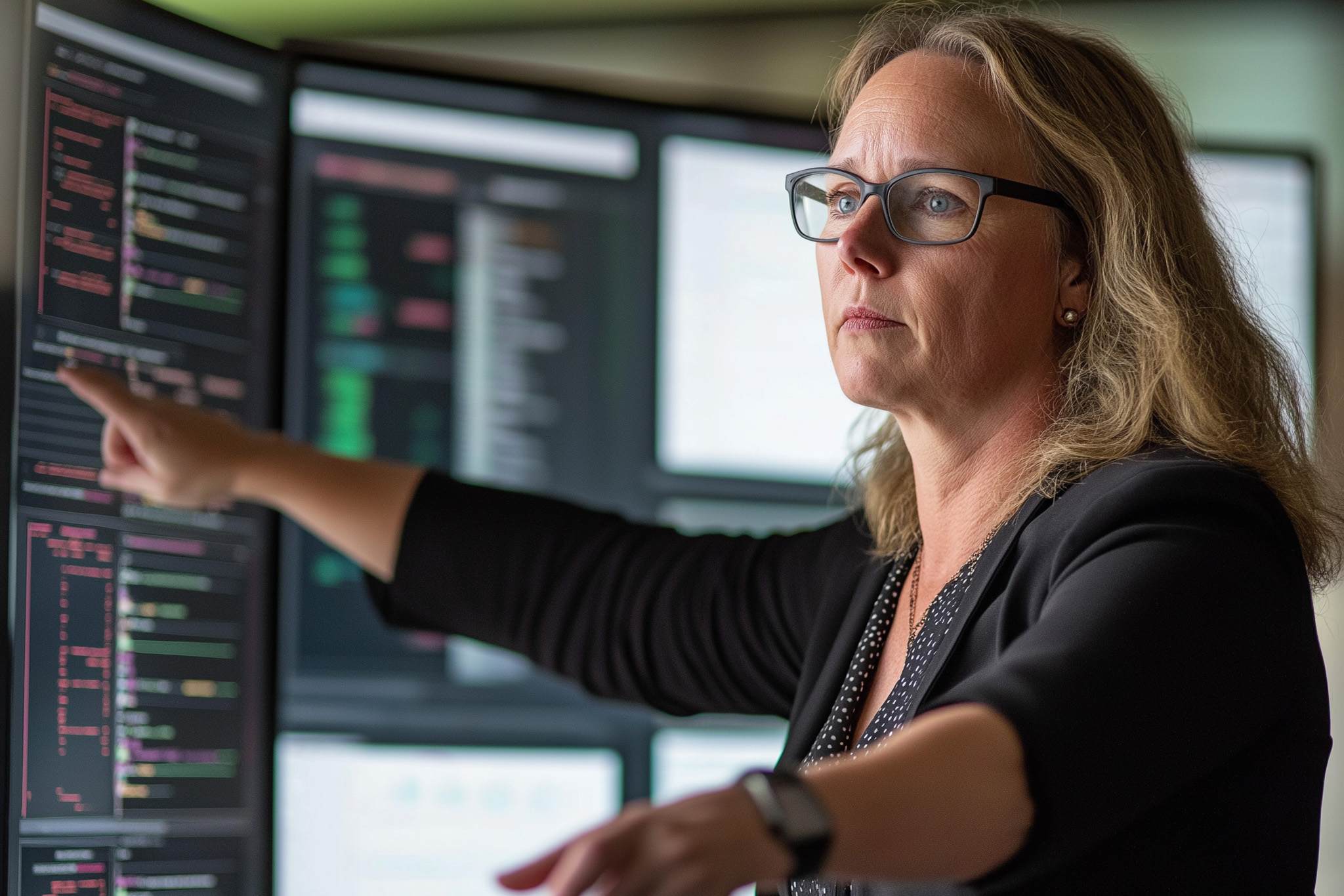 An incident manager in a cybersecurity operations center in a corporate office